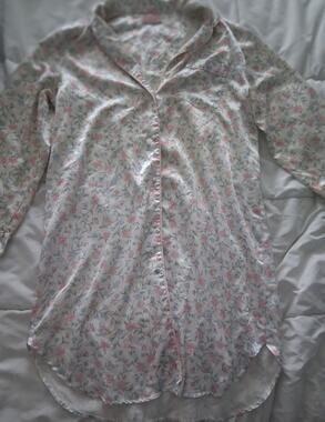 Honors Intimates Vintage Floral Nightshirt Sleep Shirt Pink Blue Satin Size L